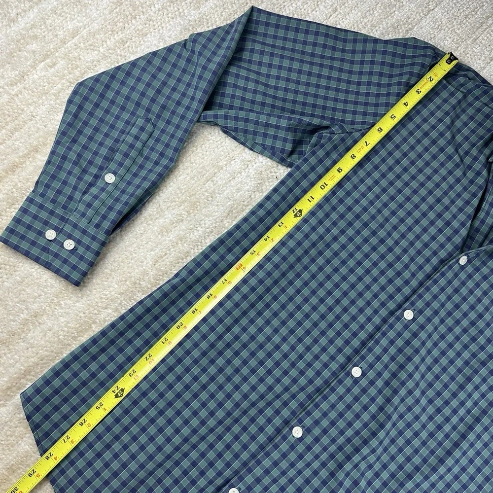 Mizzen‎ Main Shirt Men Large Tall Leeward Gingham Check Slim Poly Blend Green - Picture 5 of 5